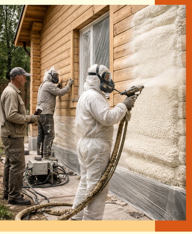 Утепление дома из бруса ППУ в Назрани от 3955 руб/м2 под ключ | ТепломастерНзр