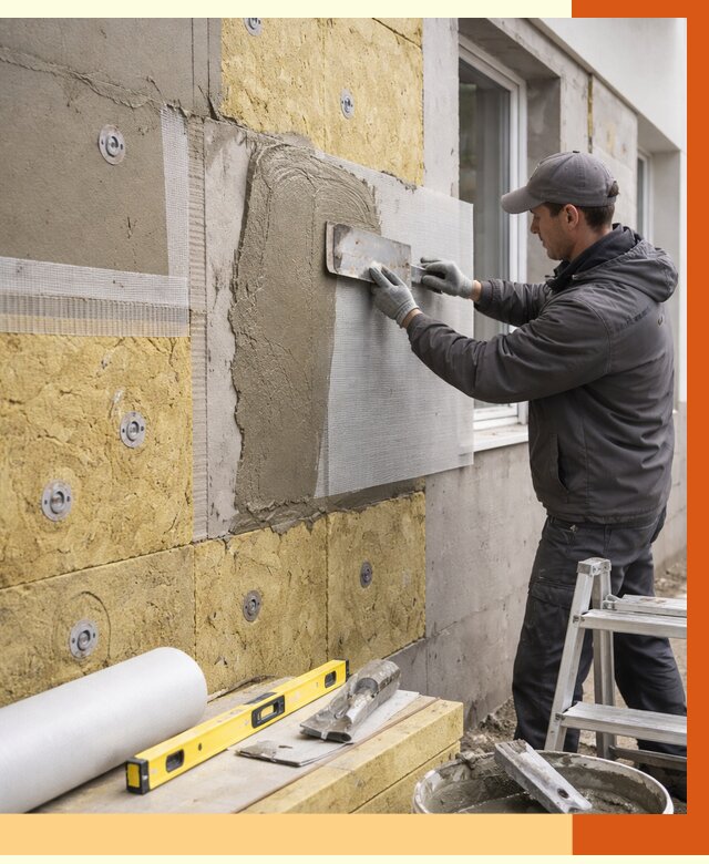 Утепление фасада под штукатурку в Назрани от 4314 руб/м2 — монтаж пенопластом и минватой | ТепломастерНзр