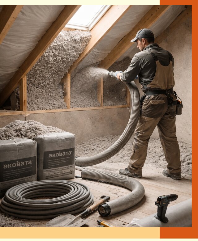 Утепление мансарды эковатой в Назрани от 2260 руб/м2 — монтаж, задувка, цена | ТепломастерНзр