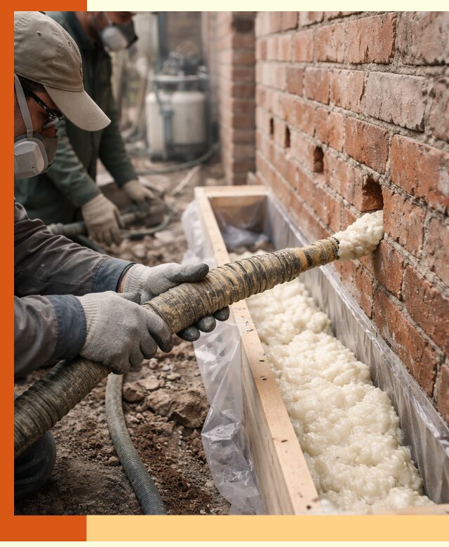 Заливка ППУ в пустоты кирпичной стены в Назрани