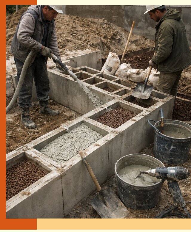 Заполнение полостей фундамента в Назрани герметичным утеплением и повышением прочности