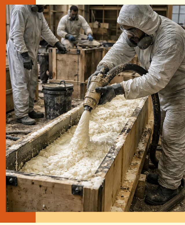 Заливка пенополиуретана в формы для утепления в Назрани